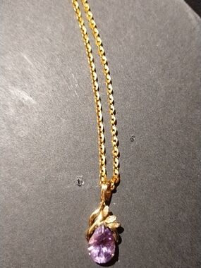 14kt Gold Teardrop Amethyst Pendant whith 18kt  Necklace - Women Jewelry